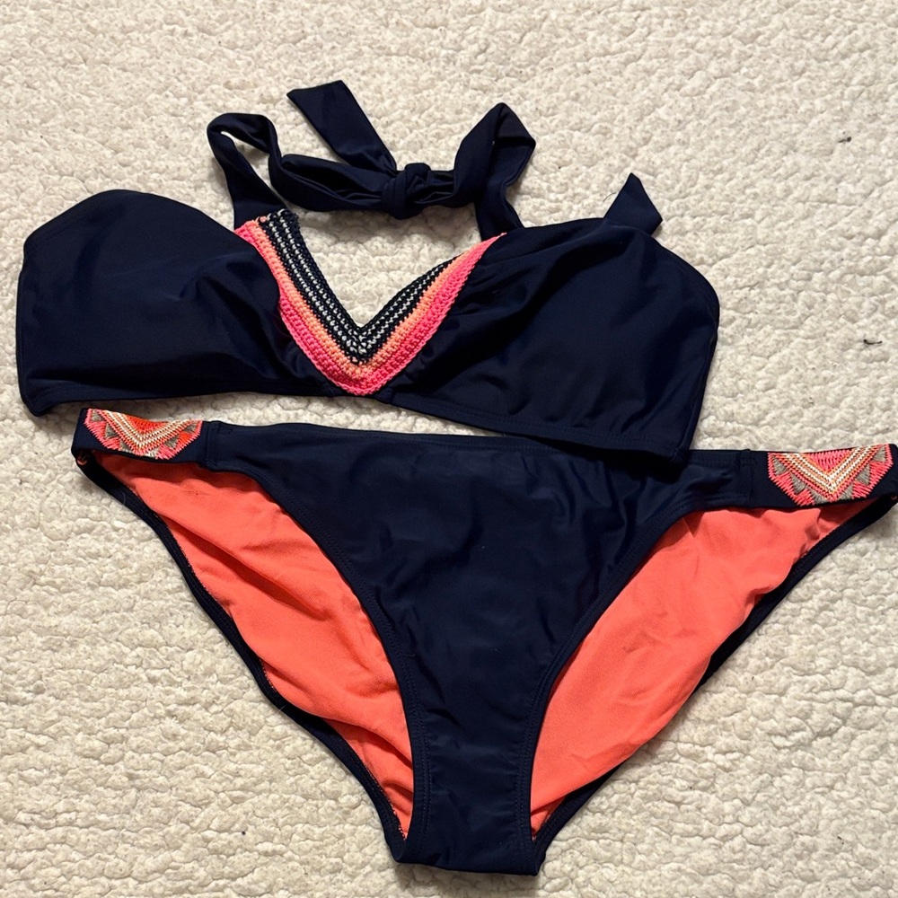 Navy and Coral Bikini Set
